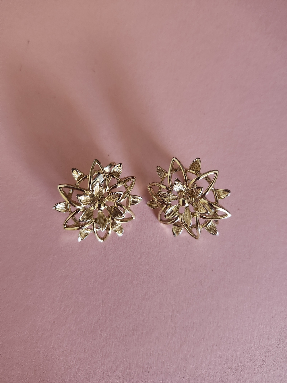 Gold Floral Statement Clip On Earrings - Women Jewelry